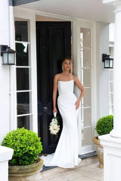 ALEXIA Strapless Satin Gown - Ivory