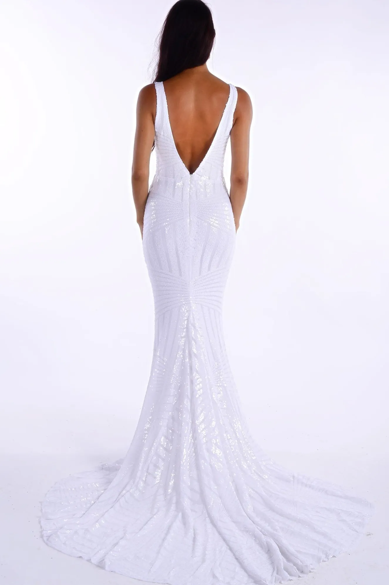 Amalfi Geometric Sequin Gown - White