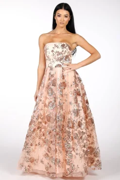 AMAYA Strapless Sequin Ball Gown - Rose Gold