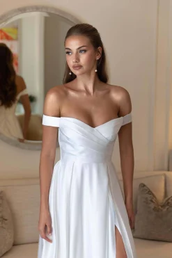 AUDREY Off-Shoulder A-line Satin Gown - White