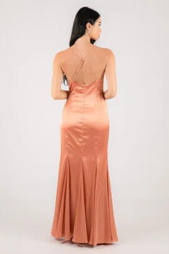 BELINDA Satin Maxi Dress - Peach