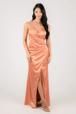 BELINDA Satin Maxi Dress - Peach