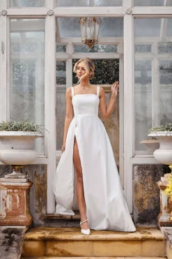 BIANCA Square Neck A-line Satin Gown - Ivory