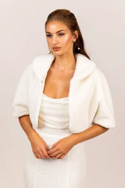 Carmela Faux Fur Collar Jacket - White