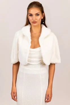 Carmela Faux Fur Collar Jacket - White