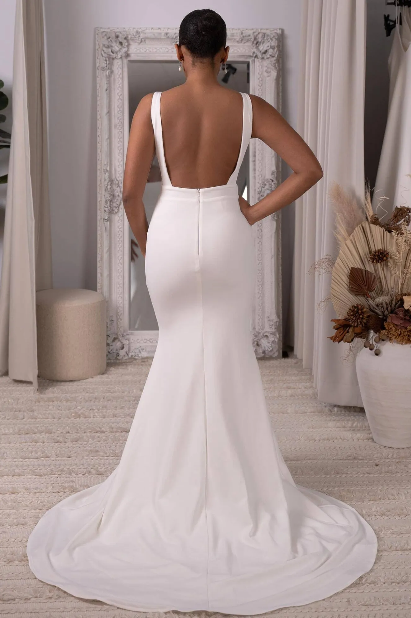 Gabrielle Square Neck Crepe Gown - Ivory