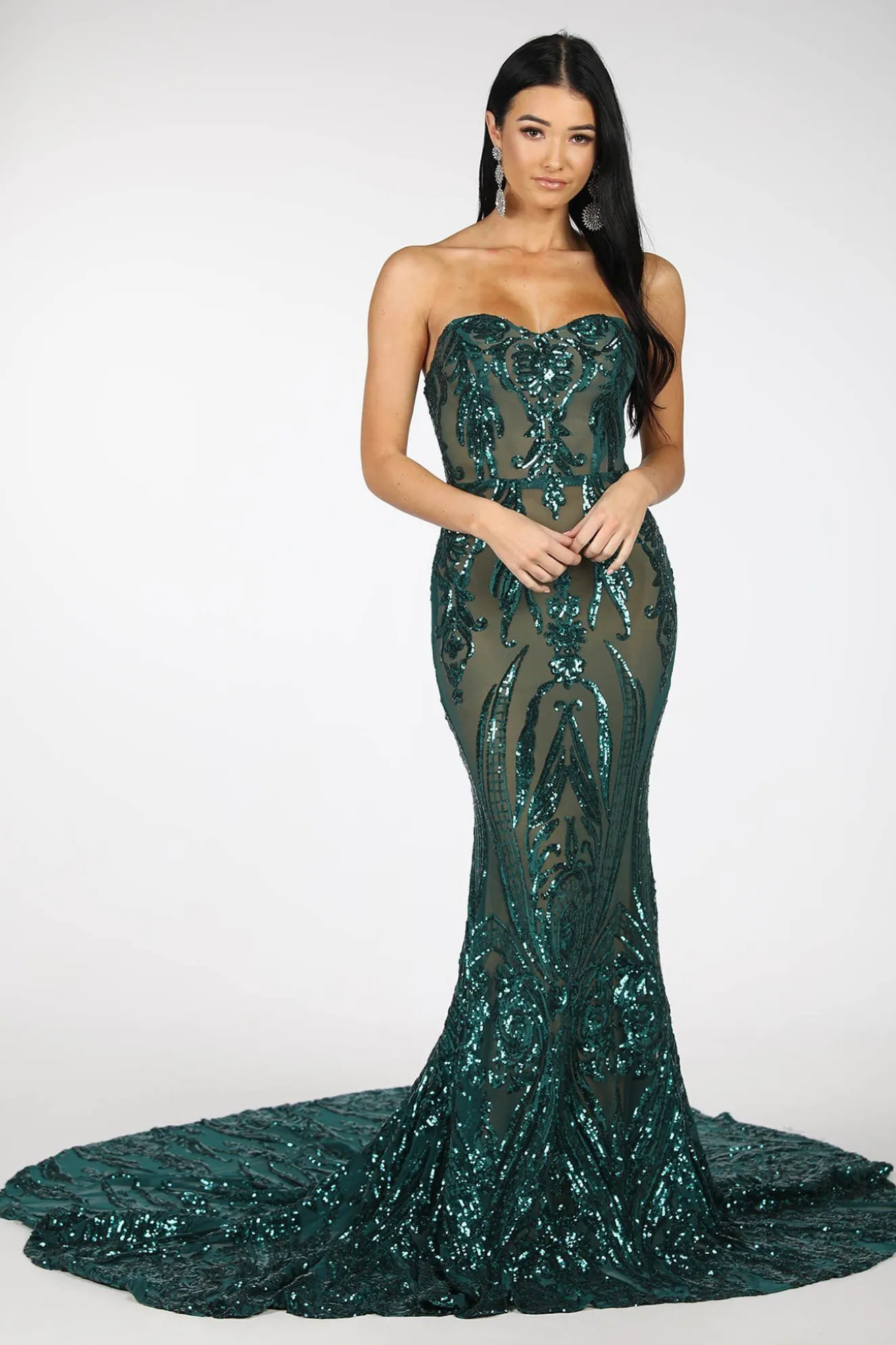 Gianna Gown Without Boned Bodice - Emerald/Nude