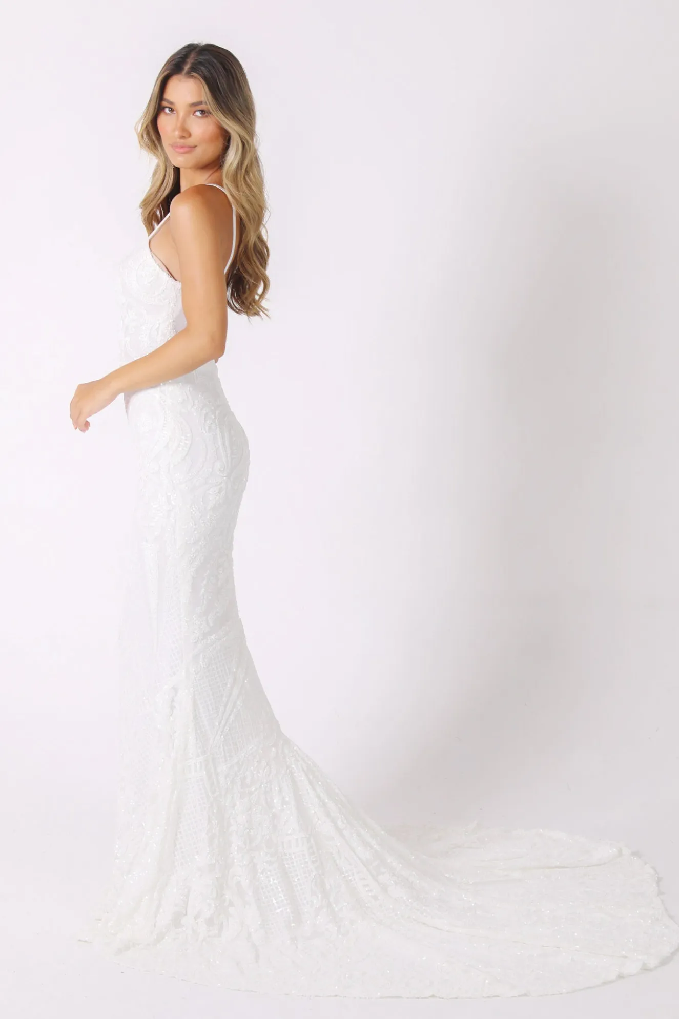 Gianna Gown with Shoulder Straps - White/White