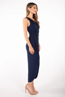 Hayden One Shoulder Midi Dress - Navy
