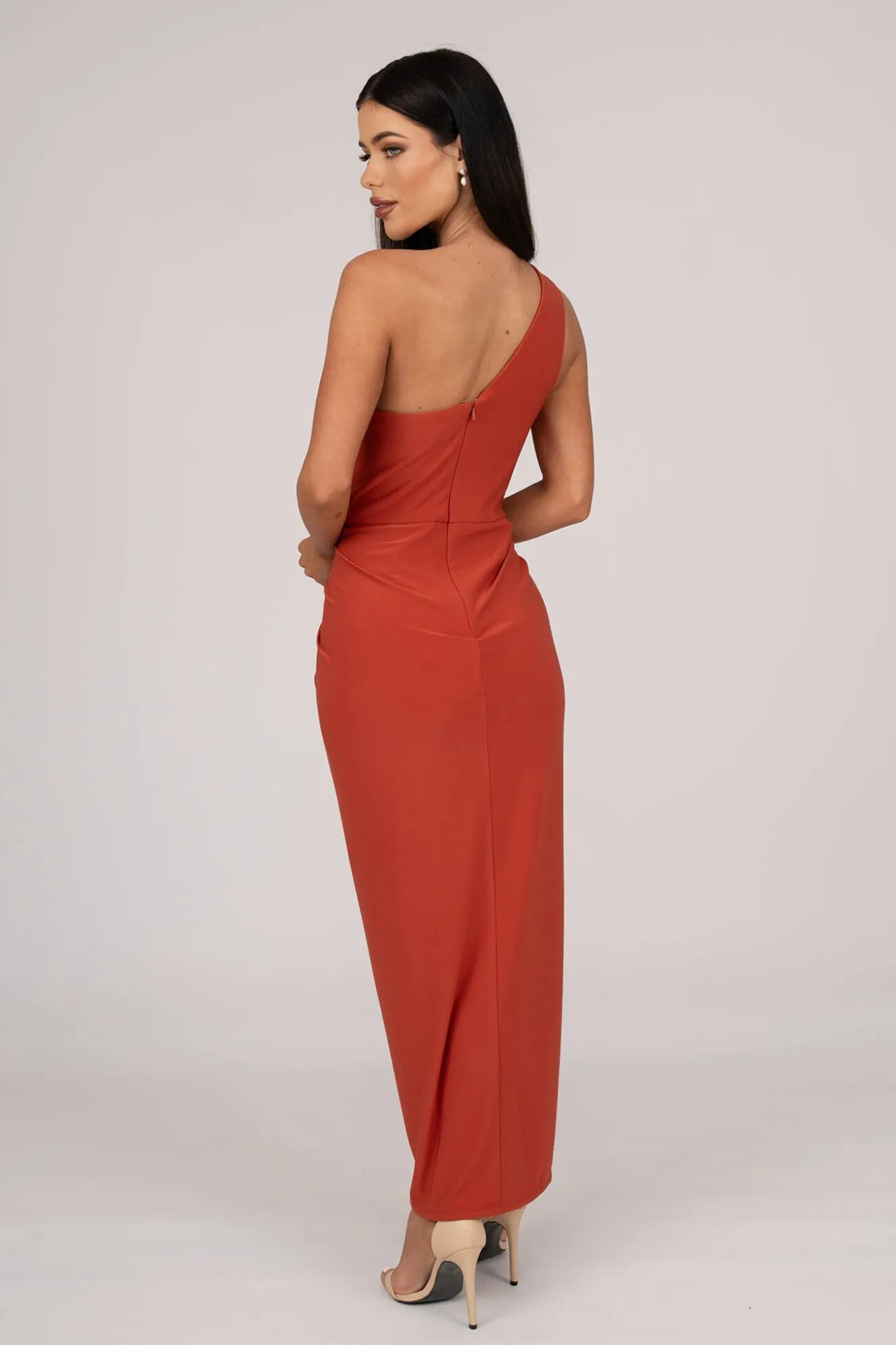 Hayden One Shoulder Midi Dress - Burnt Orange