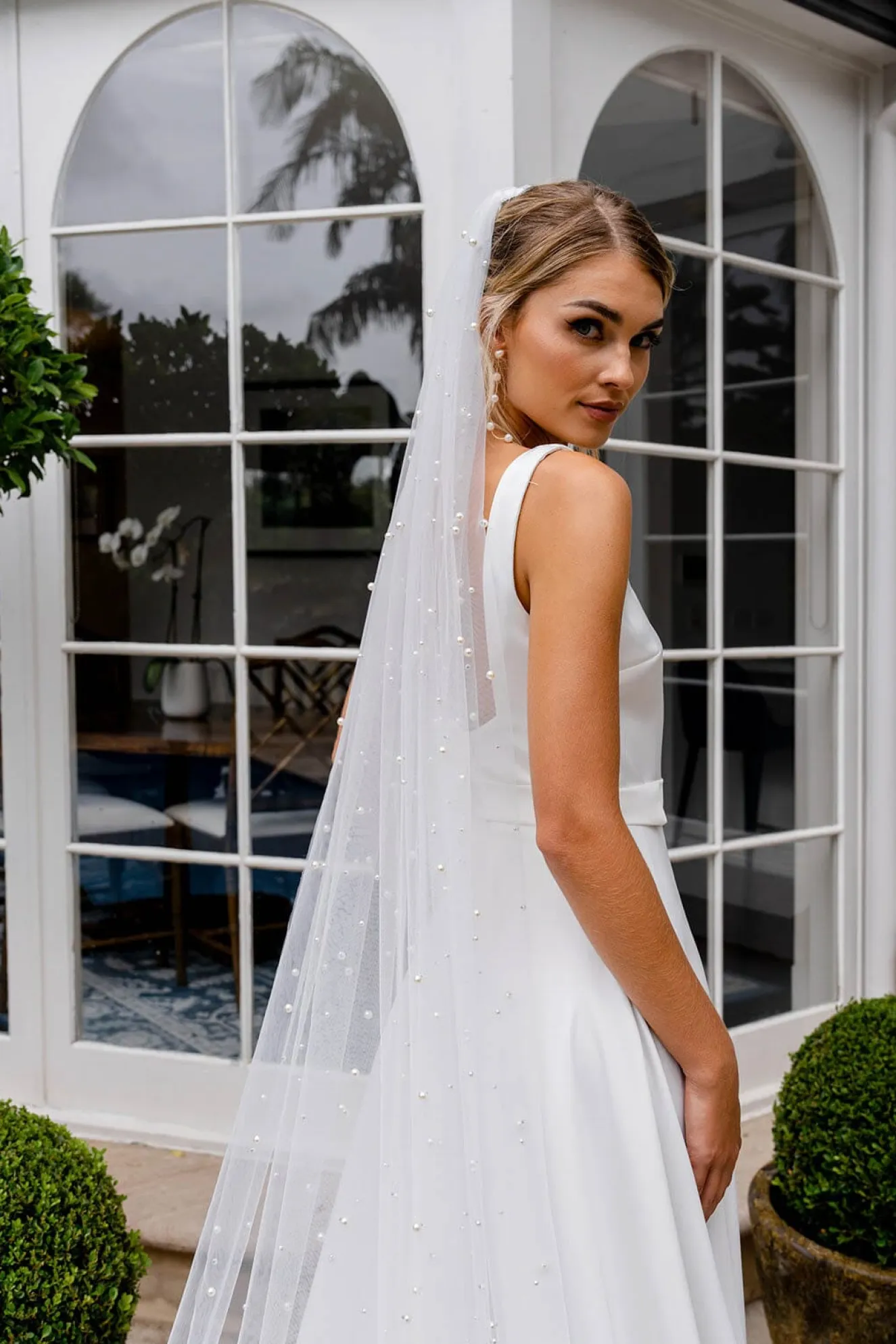 INES Pearl Embellished Long Wedding Veil