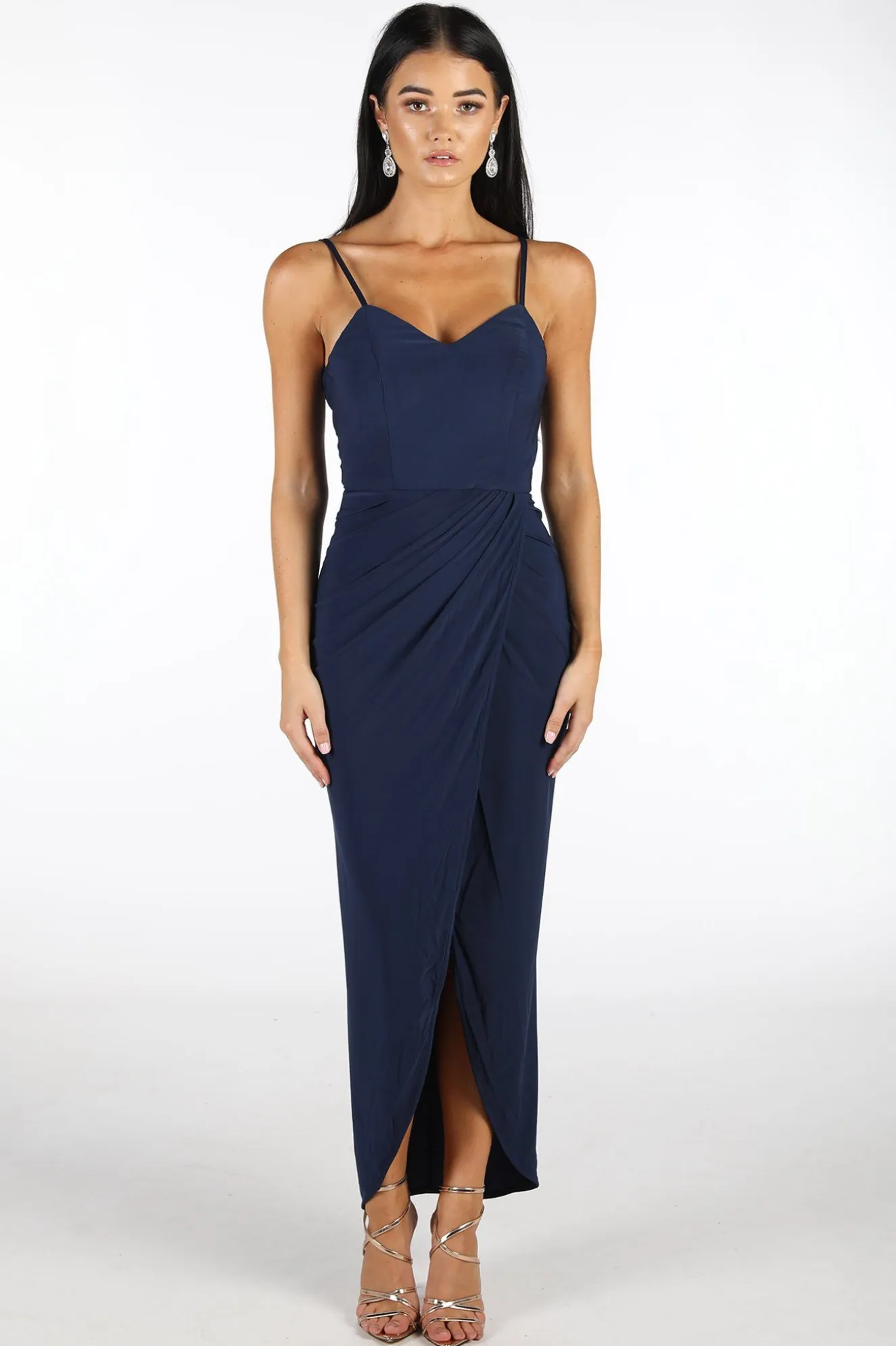 Leah Faux Wrap Dress - Navy