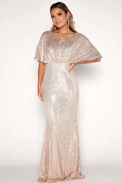 Margaret Butterfly-Sleeve Sequin Maxi Dress - Gold
