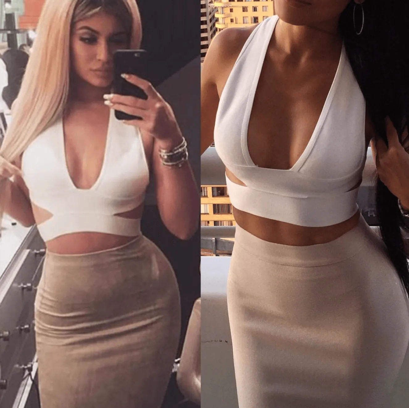 Midi Pencil Bandage Skirt - Nude/White/Black