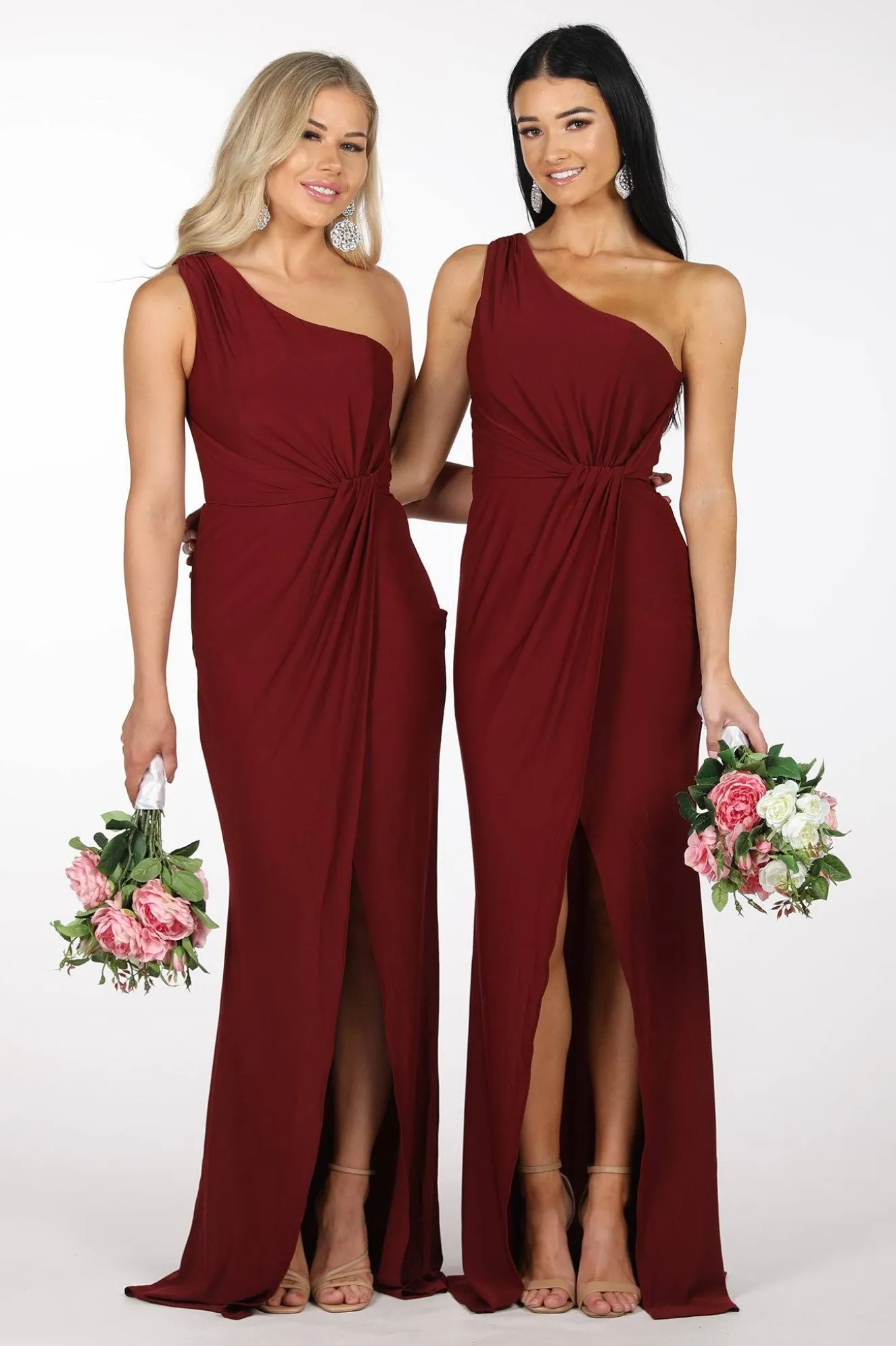 NELIA One Shoulder Maxi Column Dress - Wine