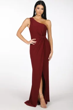 NELIA One Shoulder Maxi Column Dress - Wine