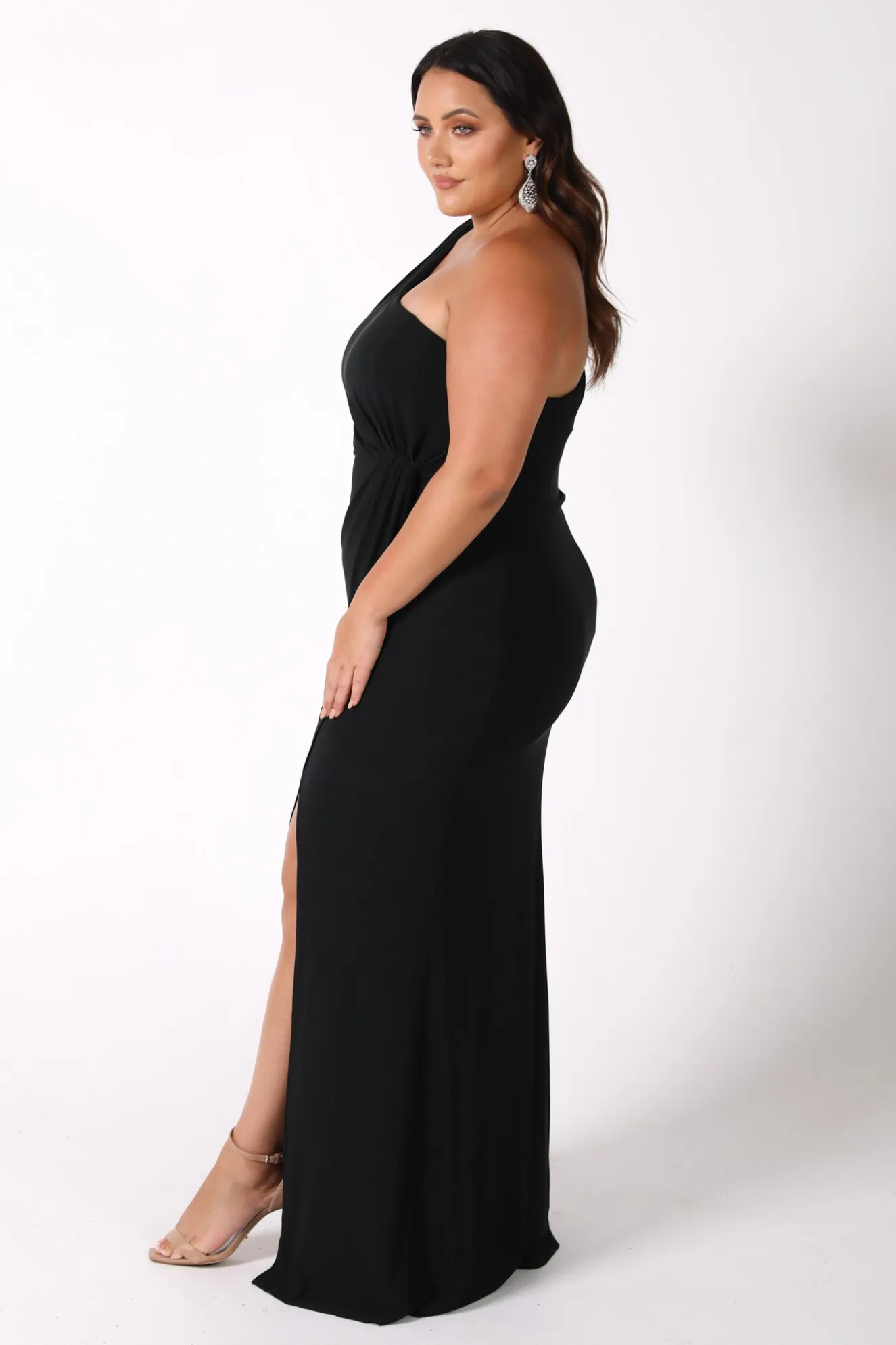 NELIA One Shoulder Maxi Column Dress - Black