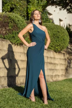 NELIA One Shoulder Maxi Column Dress - Deep Teal