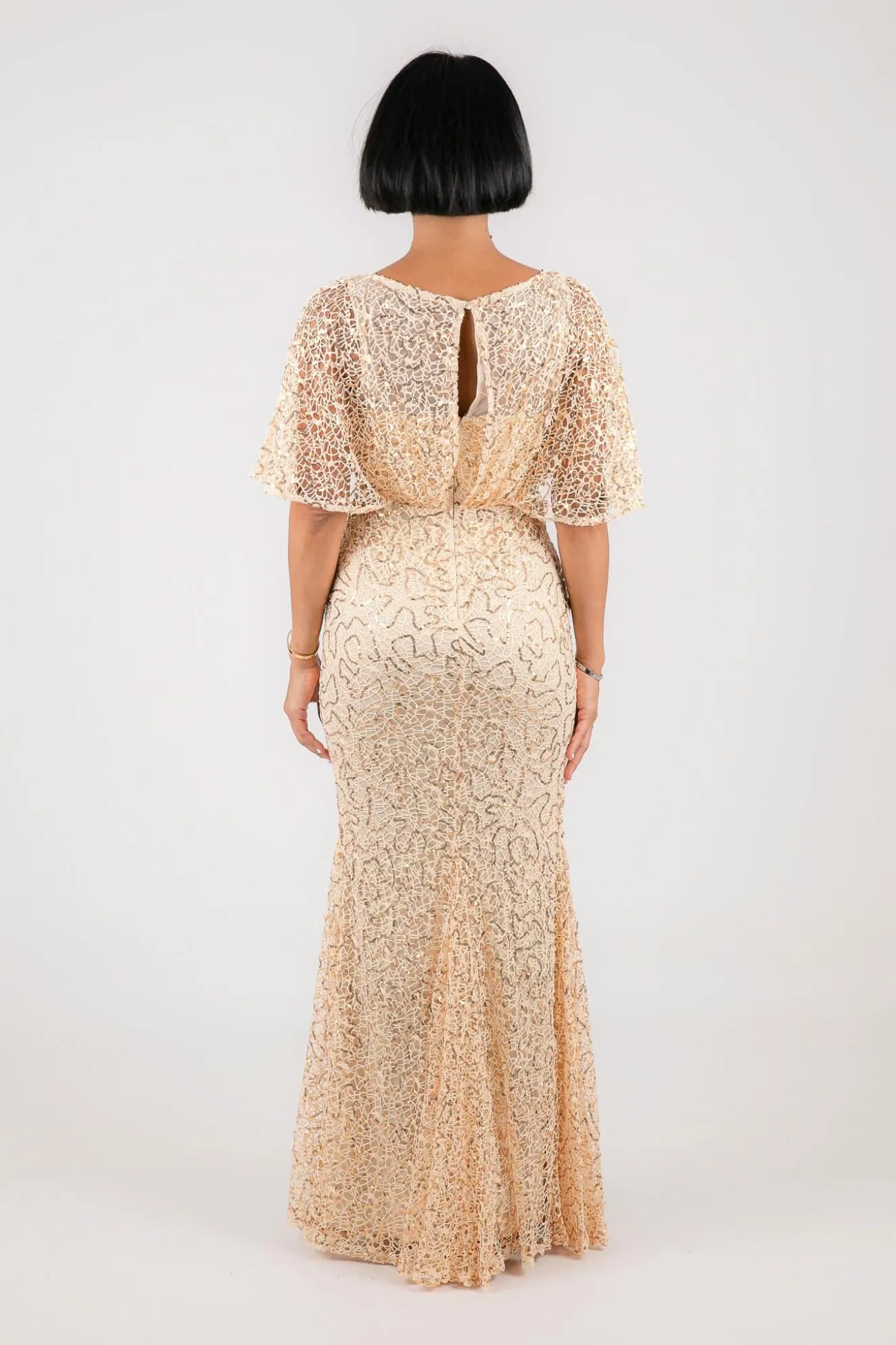 Opal Butterfly-Sleeve Sequin Maxi Dress - Beige