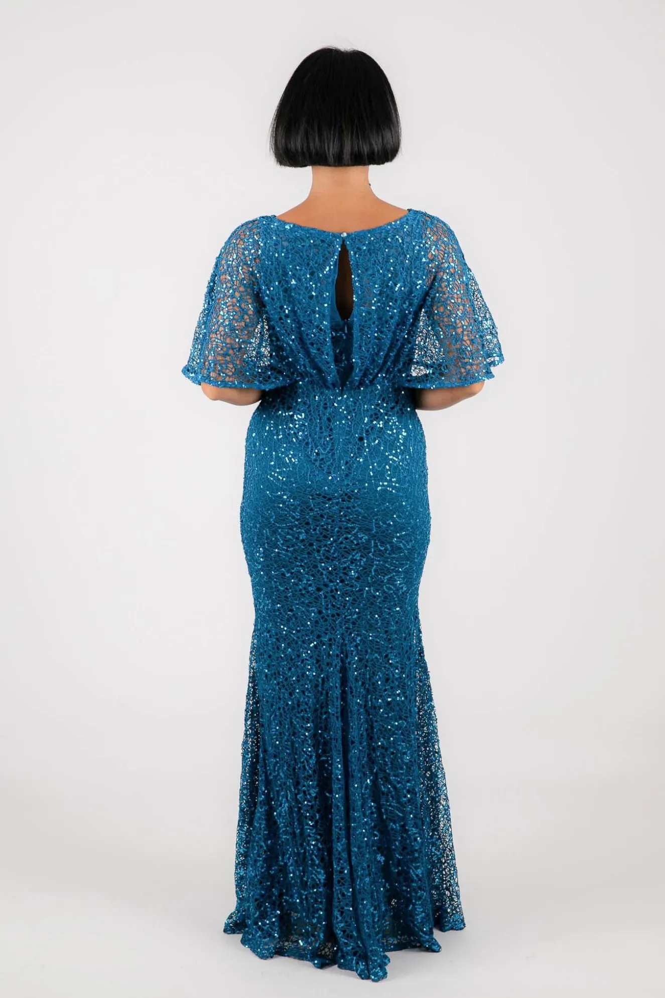 Opal Butterfly-Sleeve Sequin Maxi Dress - Teal