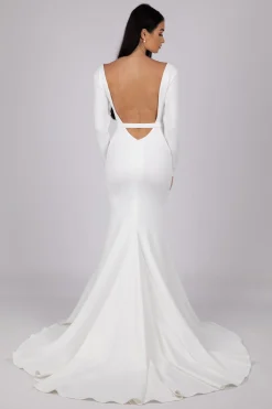 Paloma Long-Sleeve Crepe Gown - Ivory