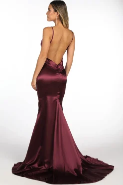 Penelope Satin Gown - Plum (XS,S - Clearance Sale)