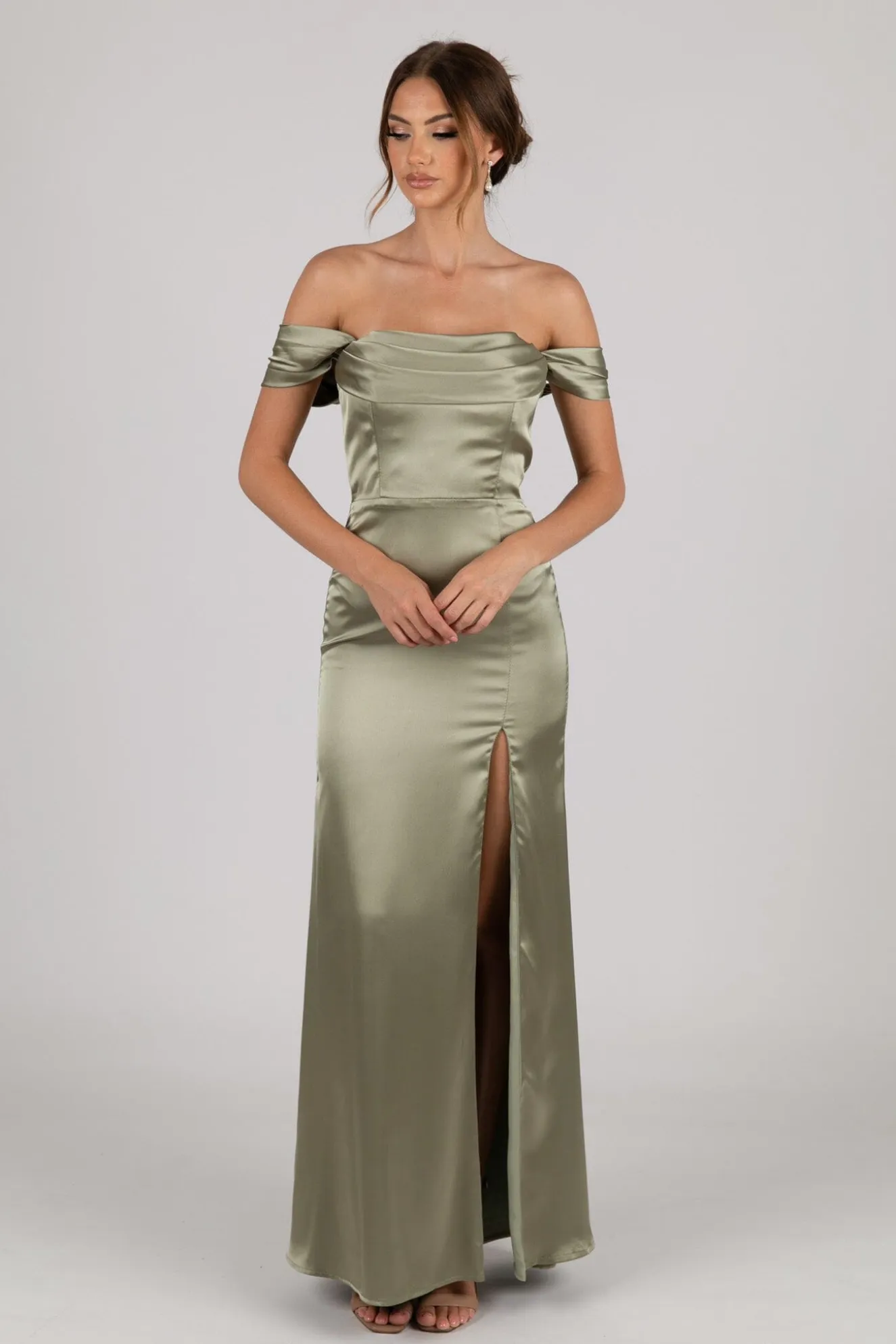 Peyton Strapless Satin Maxi Dress - Sage Green