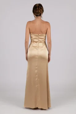 Peyton Strapless Satin Maxi Dress - Neutral Gold