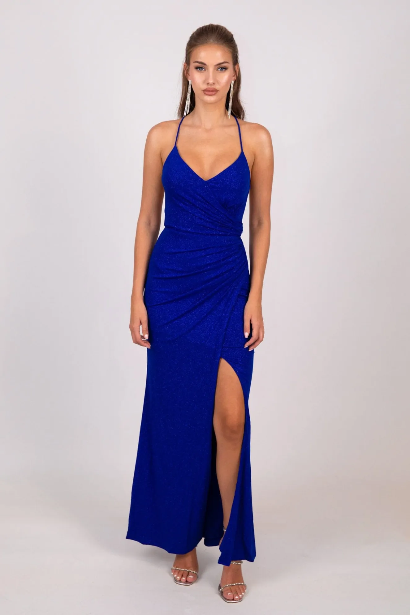 Raya Lace Up Shimmer Gown - Royal Blue