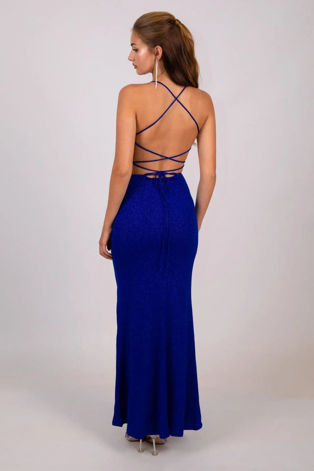 Raya Lace Up Shimmer Gown - Royal Blue