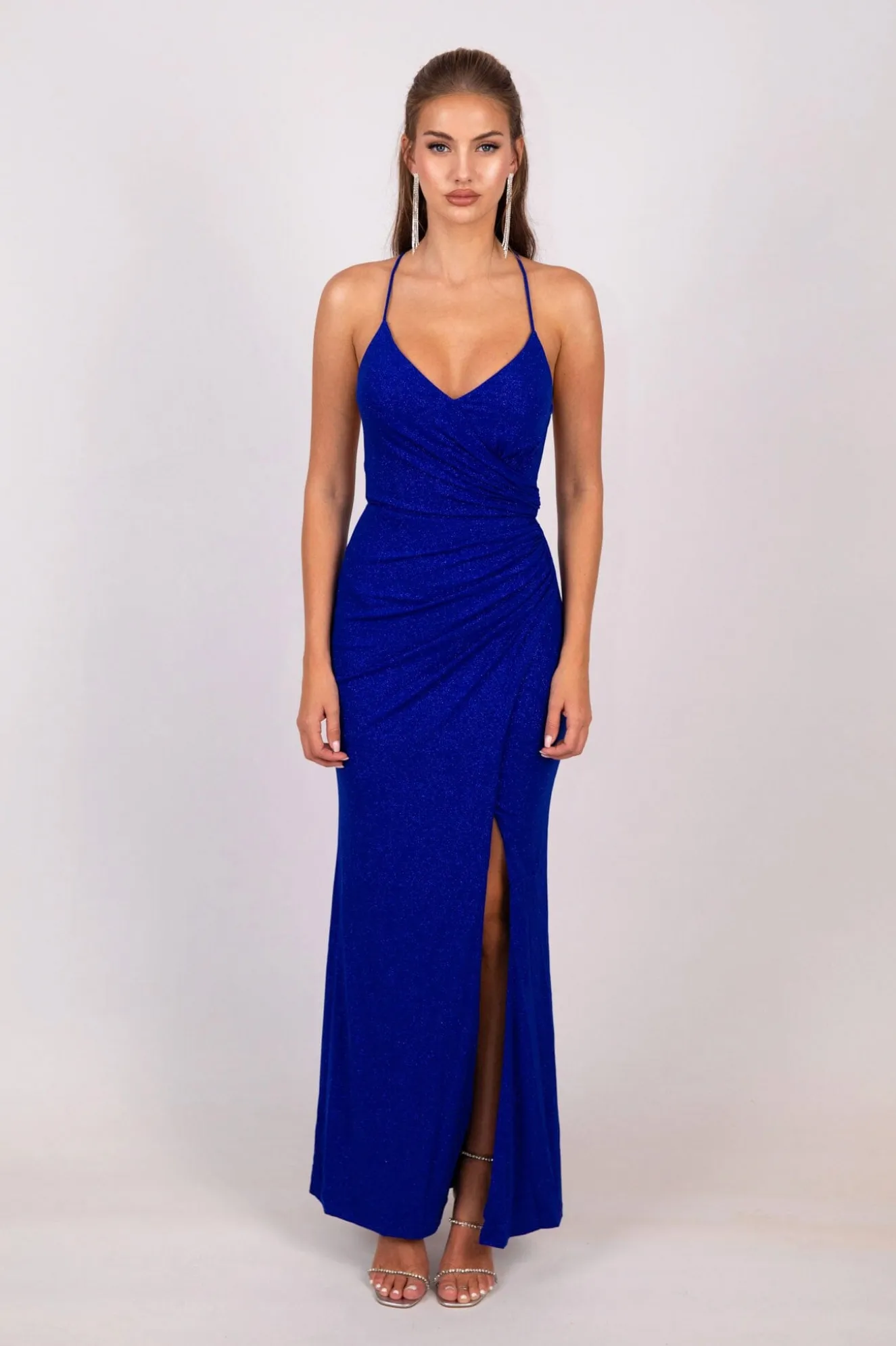 Raya Lace Up Shimmer Gown - Royal Blue