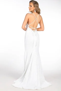 ROSIE LUXE Lace Up Back (No Slit) Sequin Gown - White