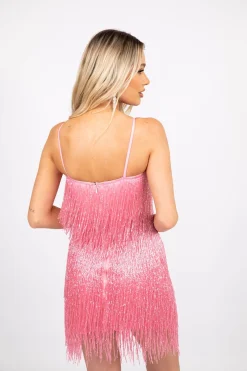 Salma Beaded Fringe Mini Dress - Pink