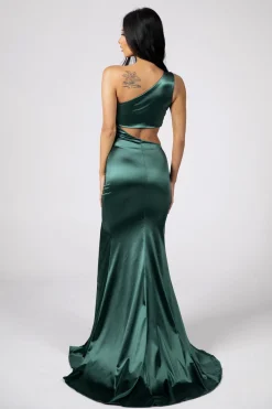 SAMAIRA Cut Out Stretch Satin Gown - Emerald
