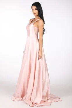 SAMIRA V-Neck Satin Ball Gown - Baby Pink