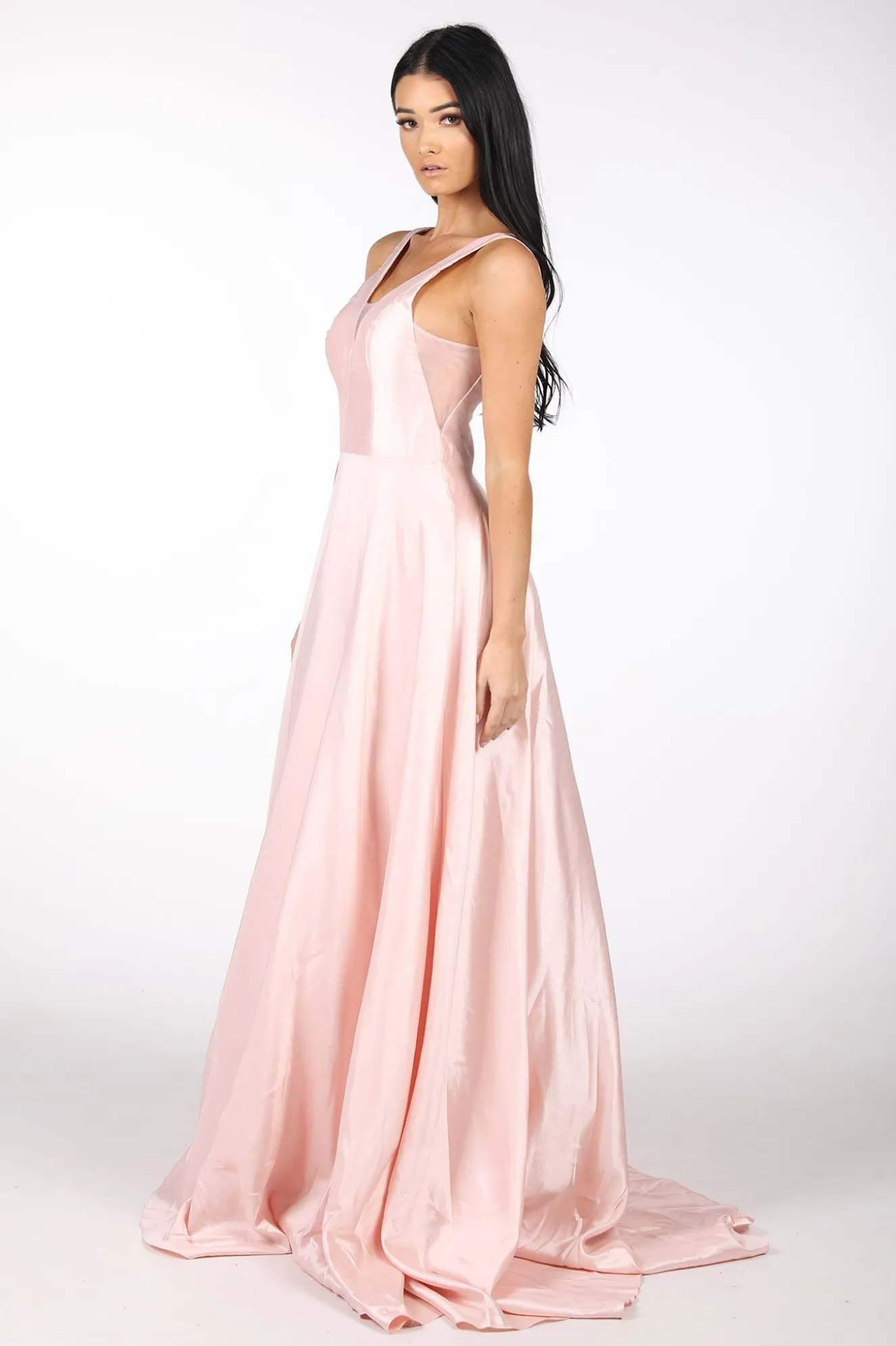 SAMIRA V-Neck Satin Ball Gown - Baby Pink