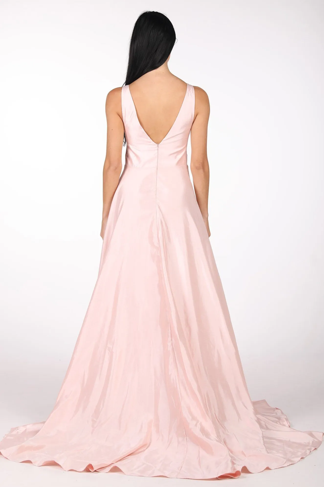 SAMIRA V-Neck Satin Ball Gown - Baby Pink