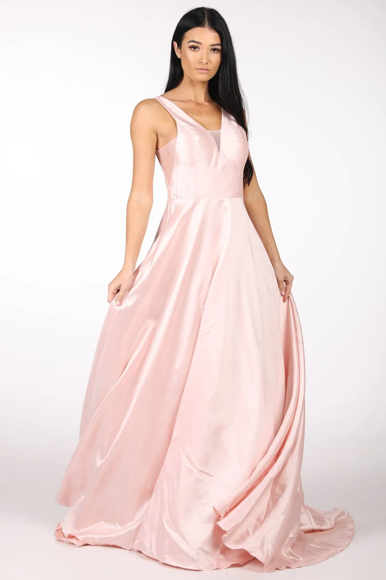 SAMIRA V-Neck Satin Ball Gown - Baby Pink