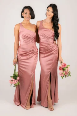 SELENE One Shoulder Satin Maxi Dress - Dusty Pink