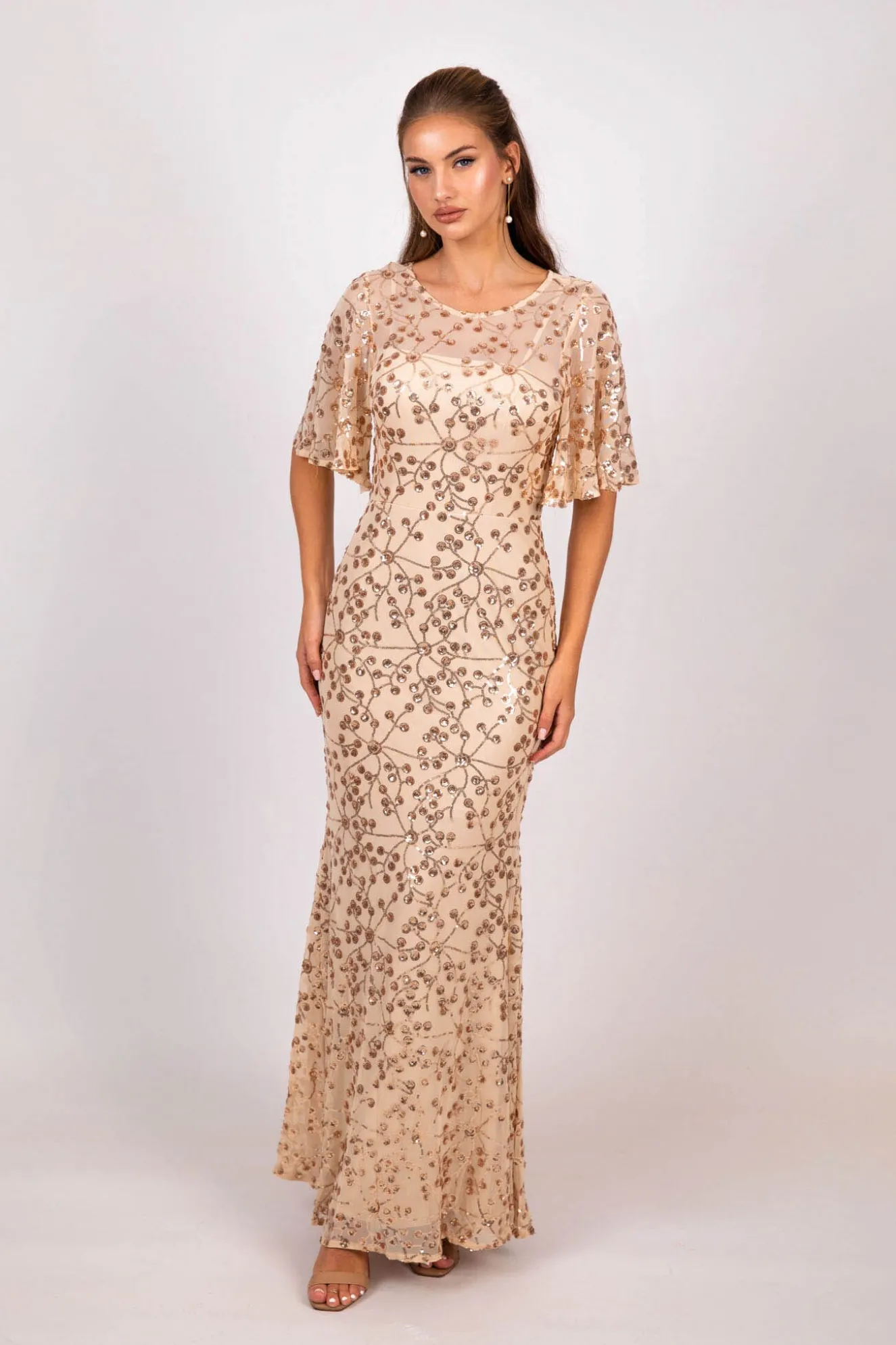 Simona Pattern Sequin Gown - Champagne